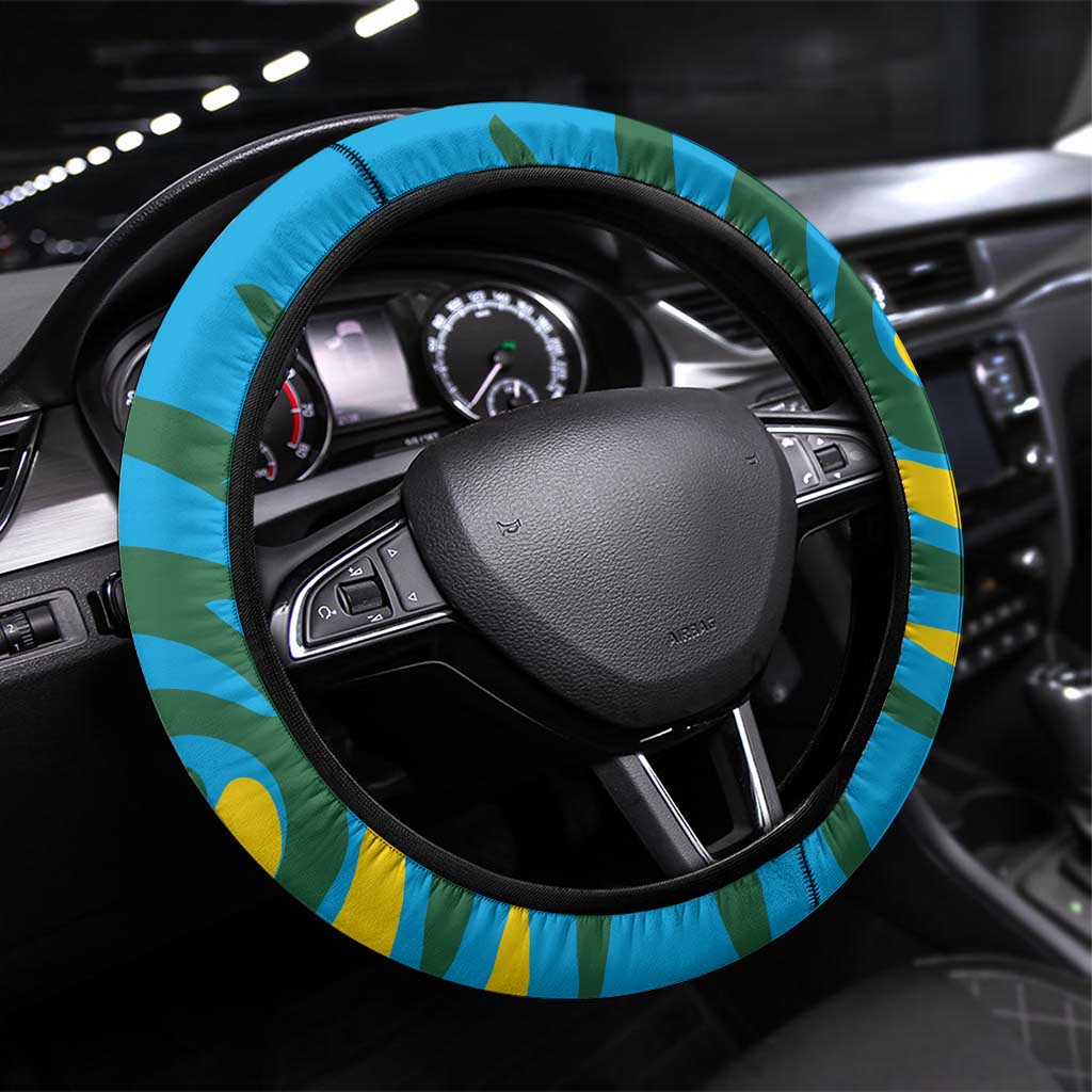 Rwanda Steering Wheel Cover with Imigongo Spiraling Flag Hand Wave Time Spirit
