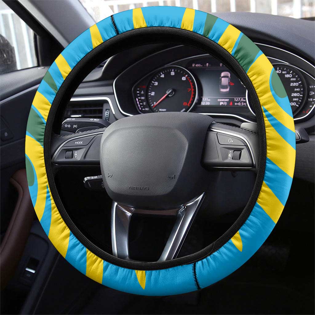 Rwanda Steering Wheel Cover with Imigongo Spiraling Flag Hand Wave Time Spirit