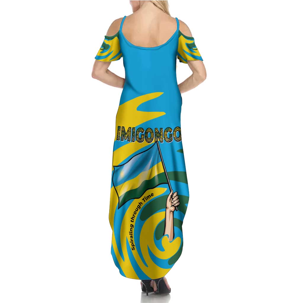 Rwanda Summer Maxi Dress with Imigongo Spiraling Flag Hand Wave Time Spirit