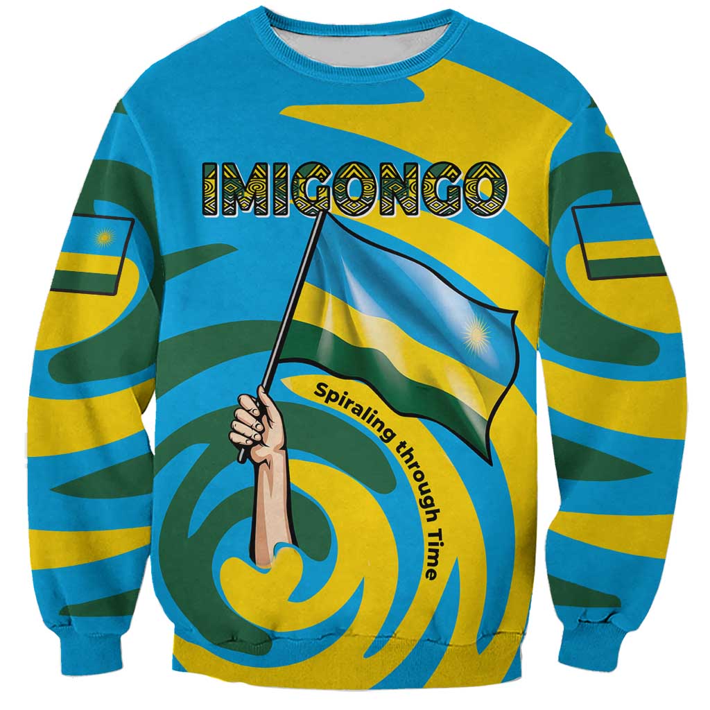 Rwanda Sweatshirt with Imigongo Spiraling Flag Hand Wave Time Spirit