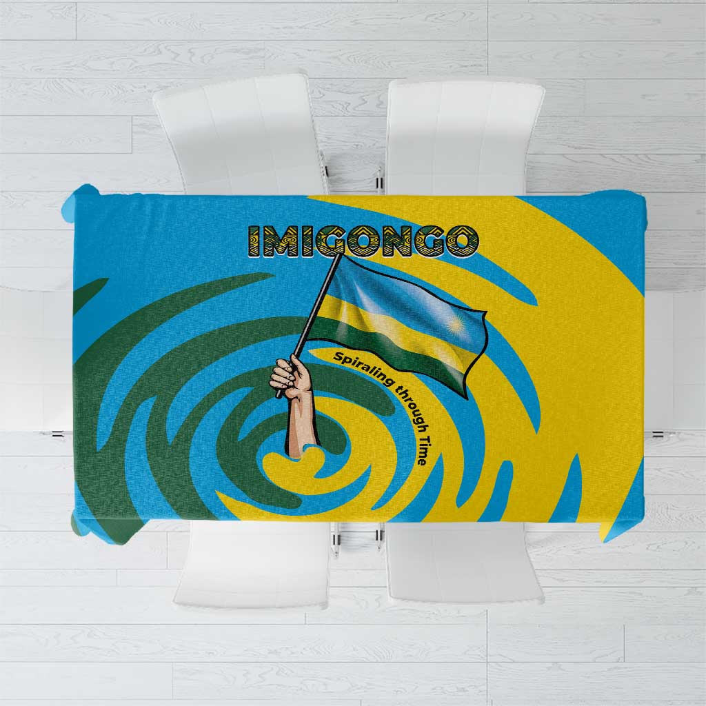Rwanda Tablecloth with Imigongo Spiraling Flag Hand Wave Time Spirit