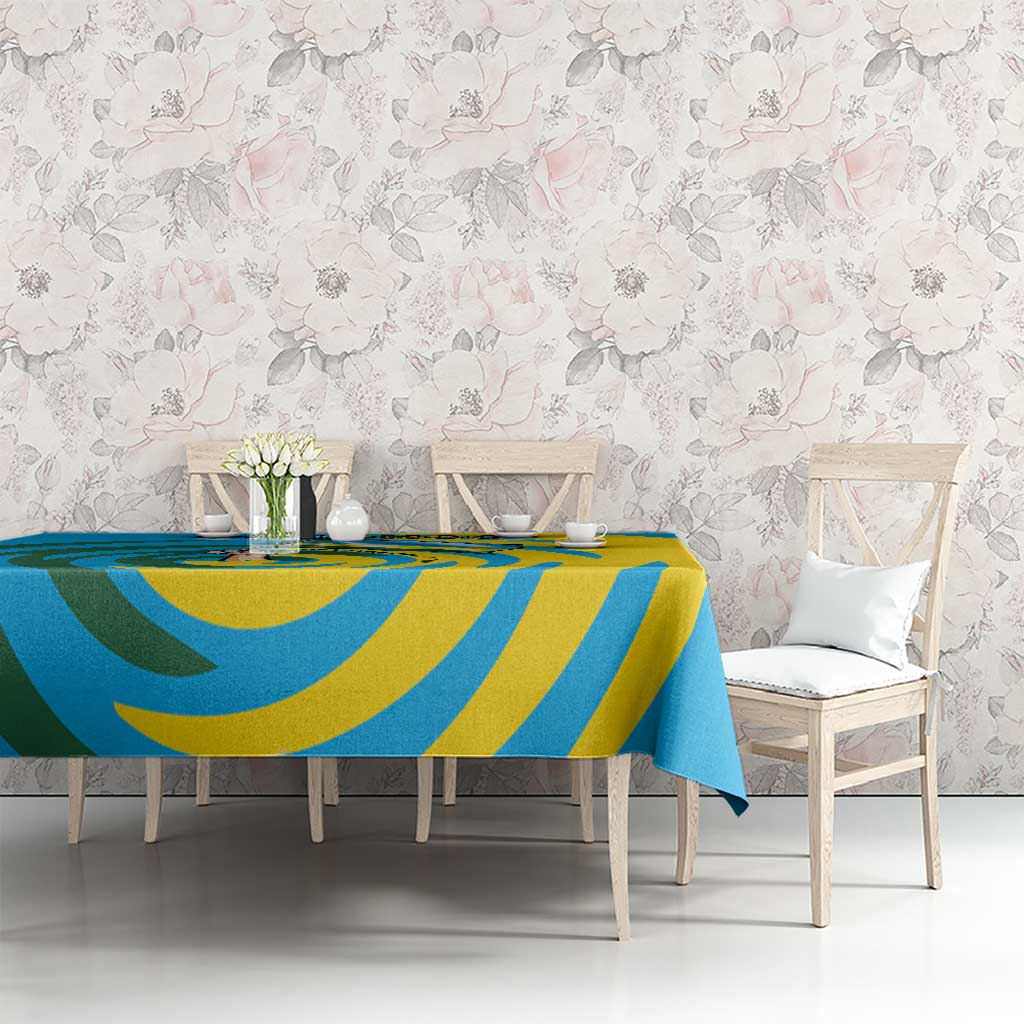 Rwanda Tablecloth with Imigongo Spiraling Flag Hand Wave Time Spirit