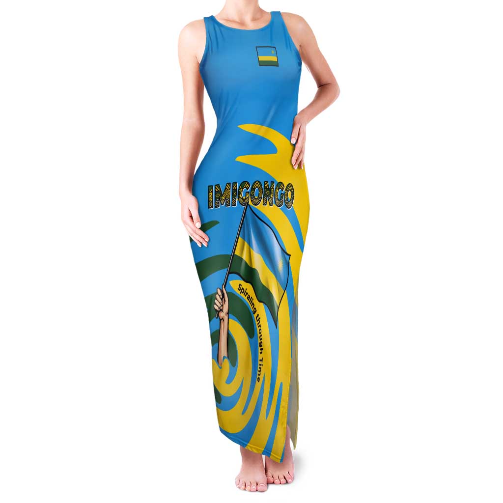 Rwanda Tank Maxi Dress with Imigongo Spiraling Flag Hand Wave Time Spirit