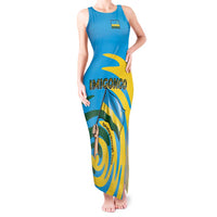 Rwanda Tank Maxi Dress with Imigongo Spiraling Flag Hand Wave Time Spirit