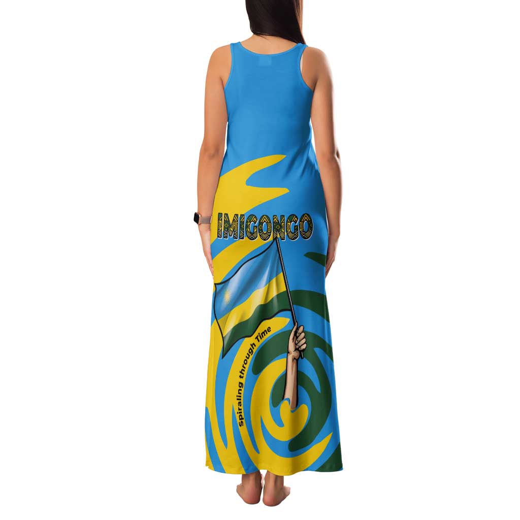 Rwanda Tank Maxi Dress with Imigongo Spiraling Flag Hand Wave Time Spirit