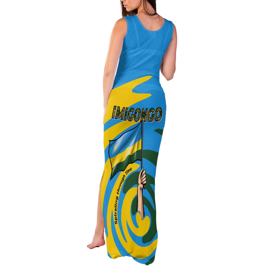 Rwanda Tank Maxi Dress with Imigongo Spiraling Flag Hand Wave Time Spirit
