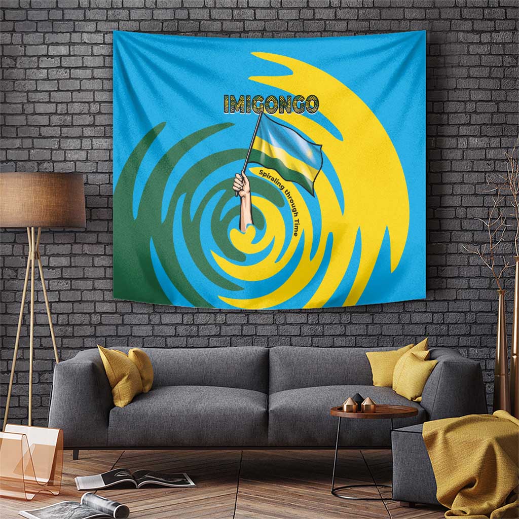 Rwanda Tapestry with Imigongo Spiraling Flag Hand Wave Time Spirit