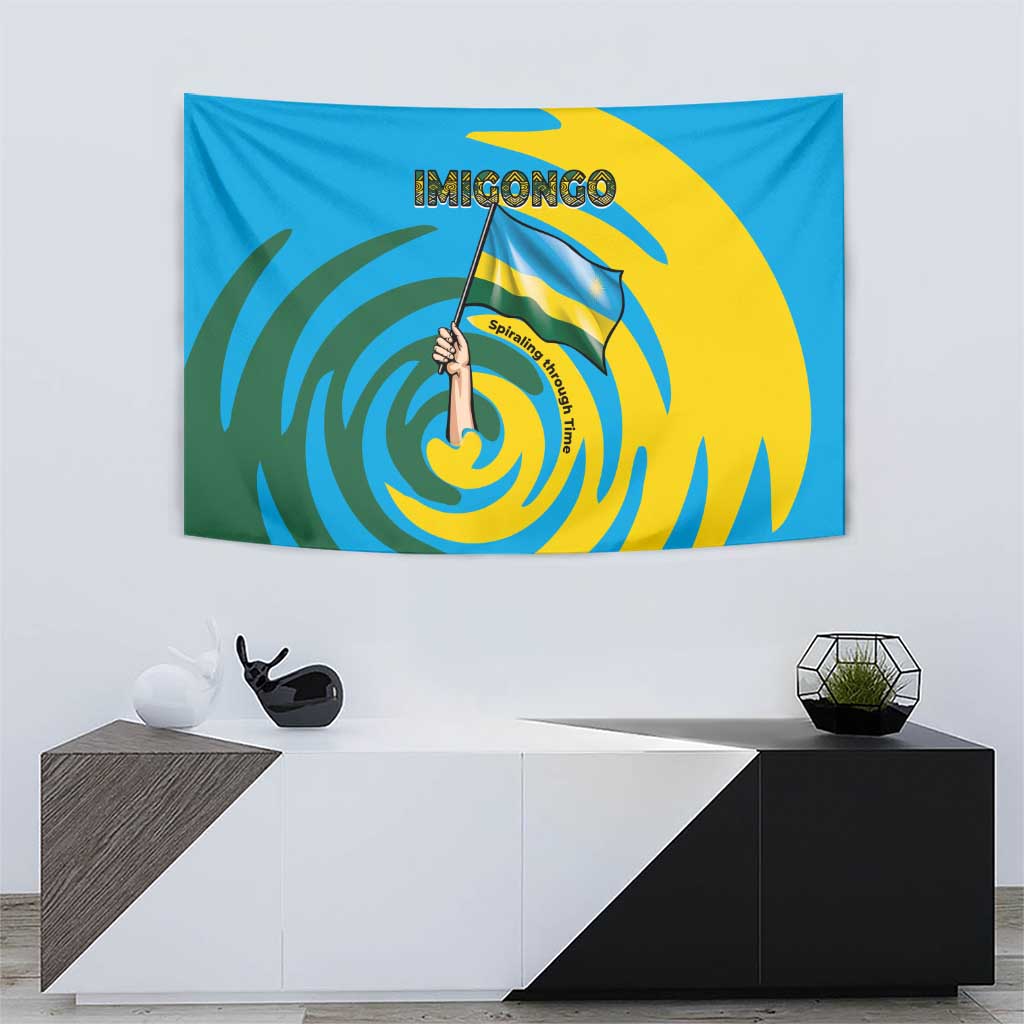 Rwanda Tapestry with Imigongo Spiraling Flag Hand Wave Time Spirit