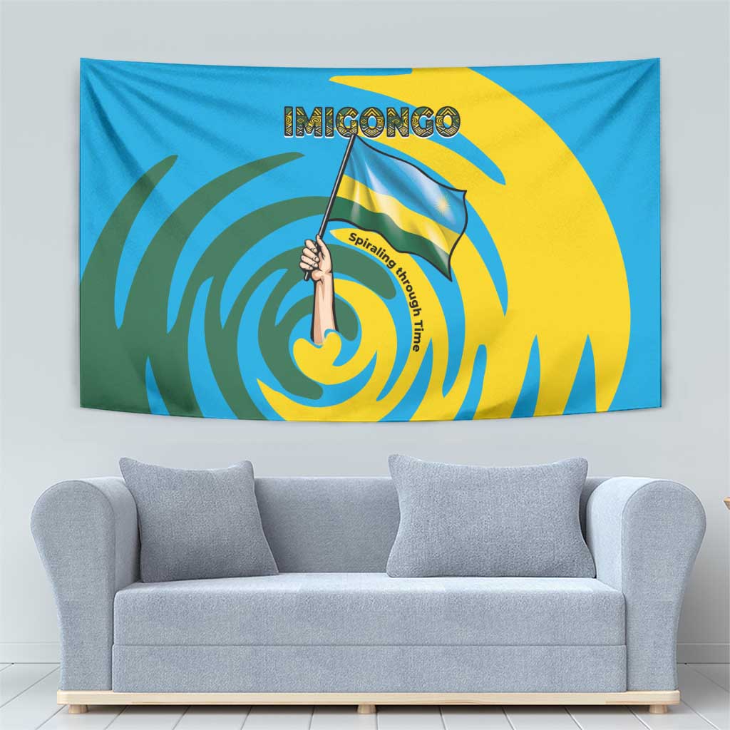 Rwanda Tapestry with Imigongo Spiraling Flag Hand Wave Time Spirit