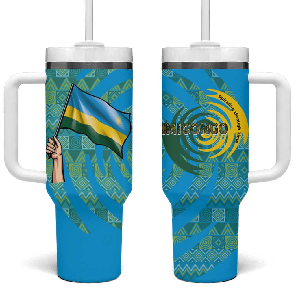 Rwanda Tumbler With Handle with Imigongo Spiraling Flag Hand Wave Time Spirit