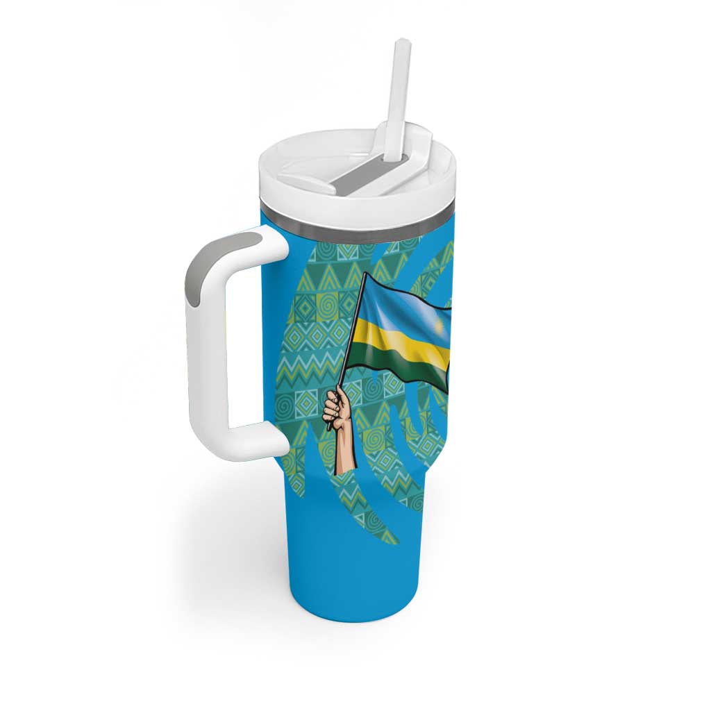 Rwanda Tumbler With Handle with Imigongo Spiraling Flag Hand Wave Time Spirit
