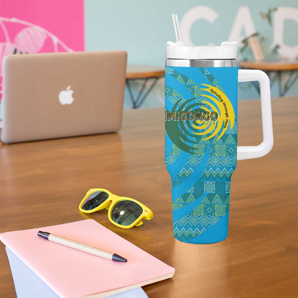 Rwanda Tumbler With Handle with Imigongo Spiraling Flag Hand Wave Time Spirit