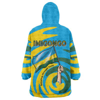 Rwanda Wearable Blanket Hoodie with Imigongo Spiraling Flag Hand Wave Time Spirit