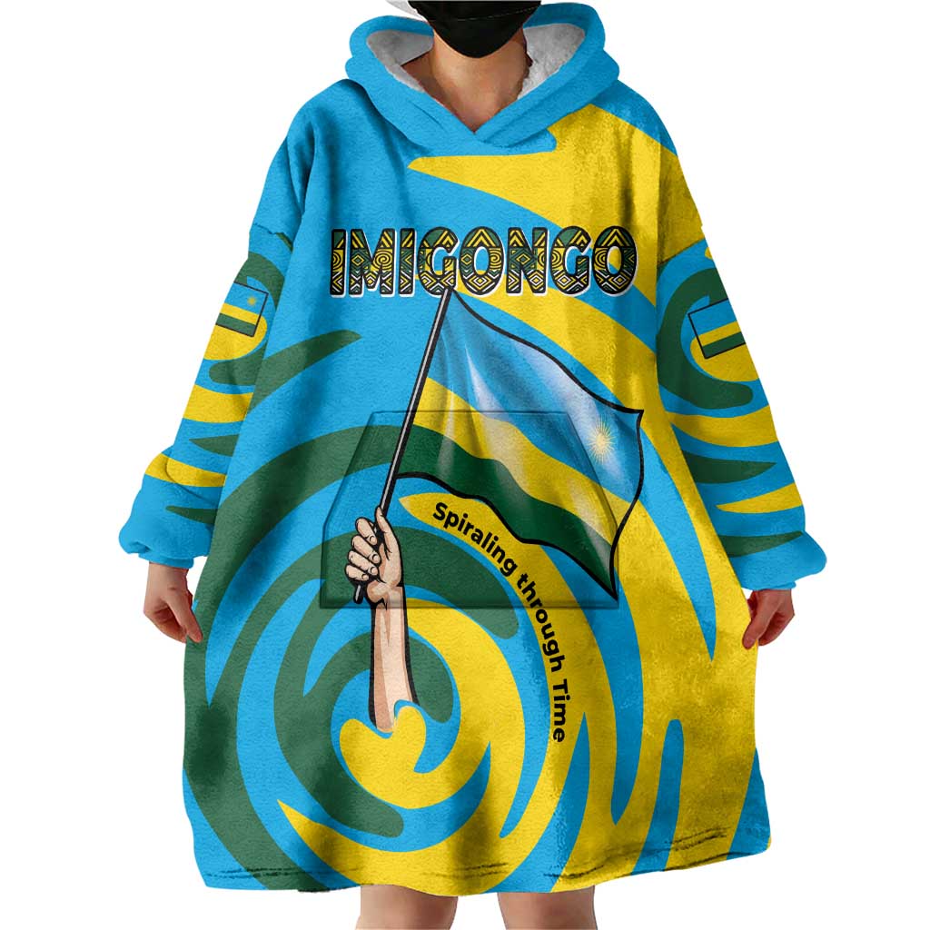Rwanda Wearable Blanket Hoodie with Imigongo Spiraling Flag Hand Wave Time Spirit