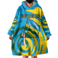 Rwanda Wearable Blanket Hoodie with Imigongo Spiraling Flag Hand Wave Time Spirit