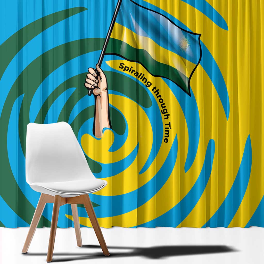 Rwanda Window Curtain with Imigongo Spiraling Flag Hand Wave Time Spirit