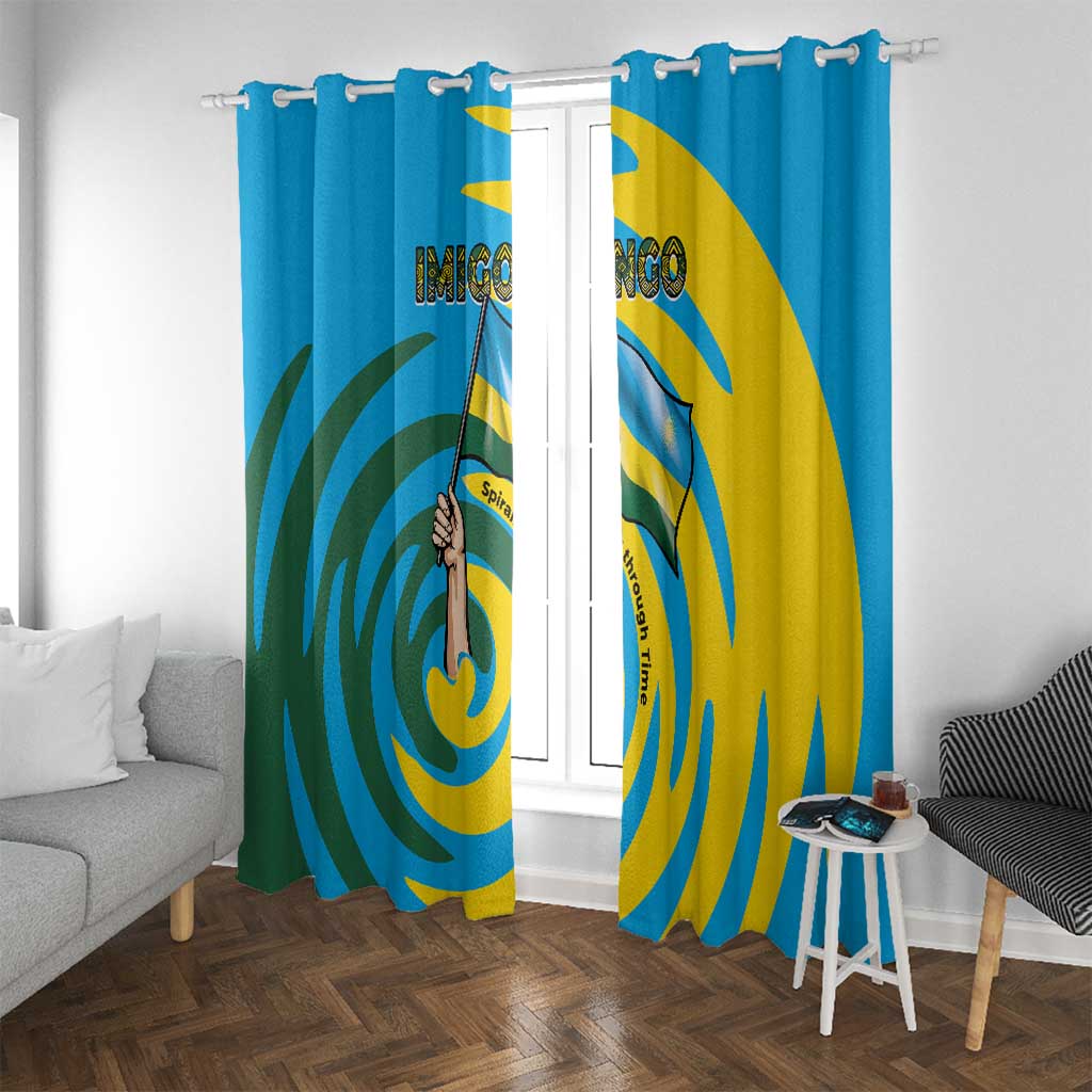 Rwanda Window Curtain with Imigongo Spiraling Flag Hand Wave Time Spirit