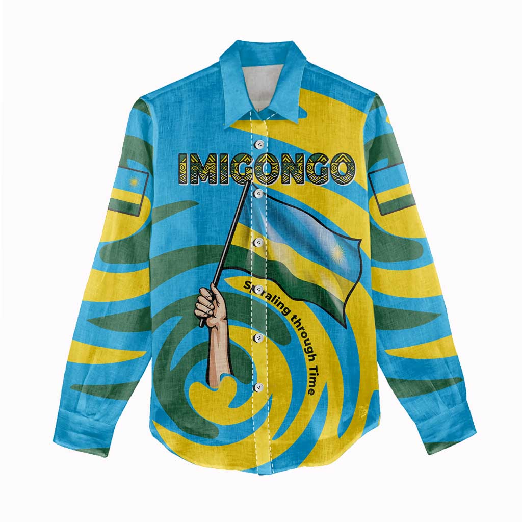 Rwanda Women Casual Shirt with Imigongo Spiraling Flag Hand Wave Time Spirit