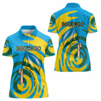 Rwanda Women Polo Shirt with Imigongo Spiraling Flag Hand Wave Time Spirit
