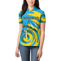 Rwanda Women Polo Shirt with Imigongo Spiraling Flag Hand Wave Time Spirit
