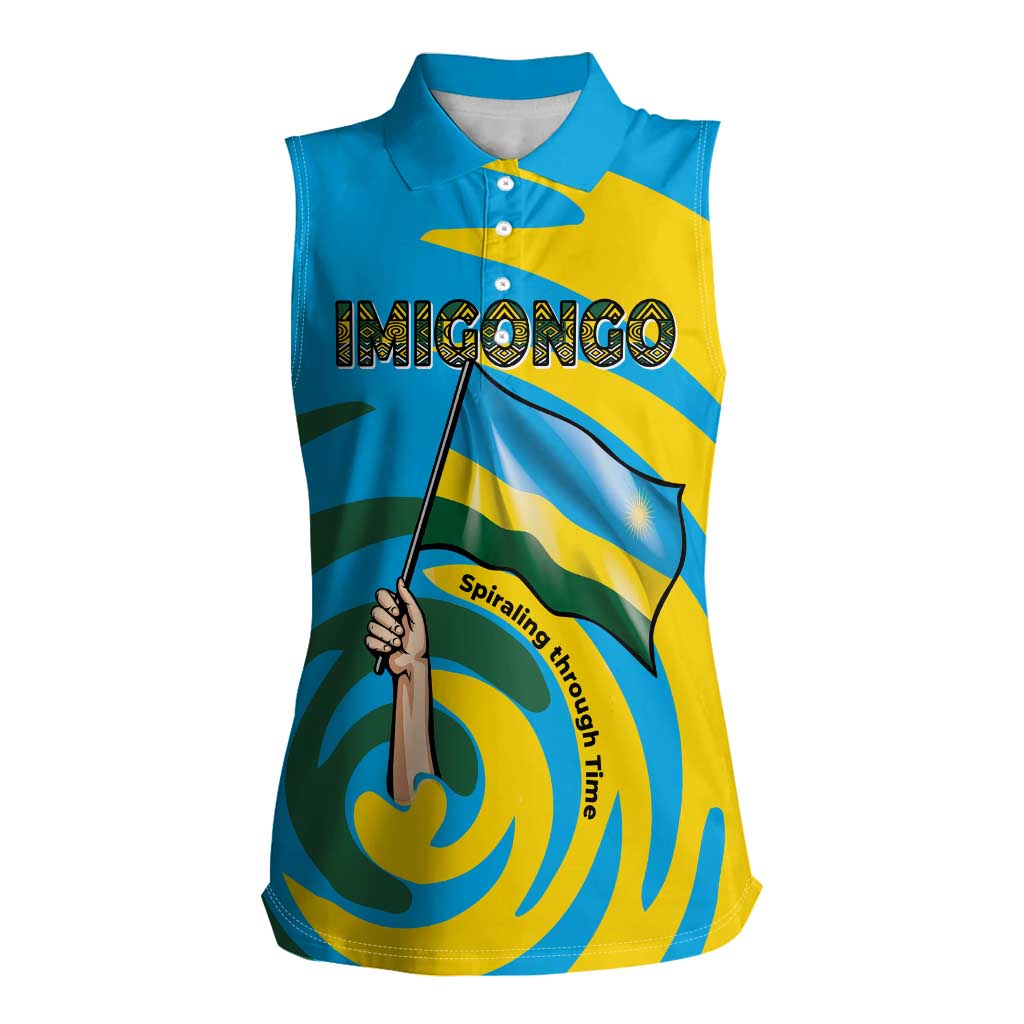 Rwanda Women Sleeveless Polo Shirt with Imigongo Spiraling Flag Hand Wave Time Spirit