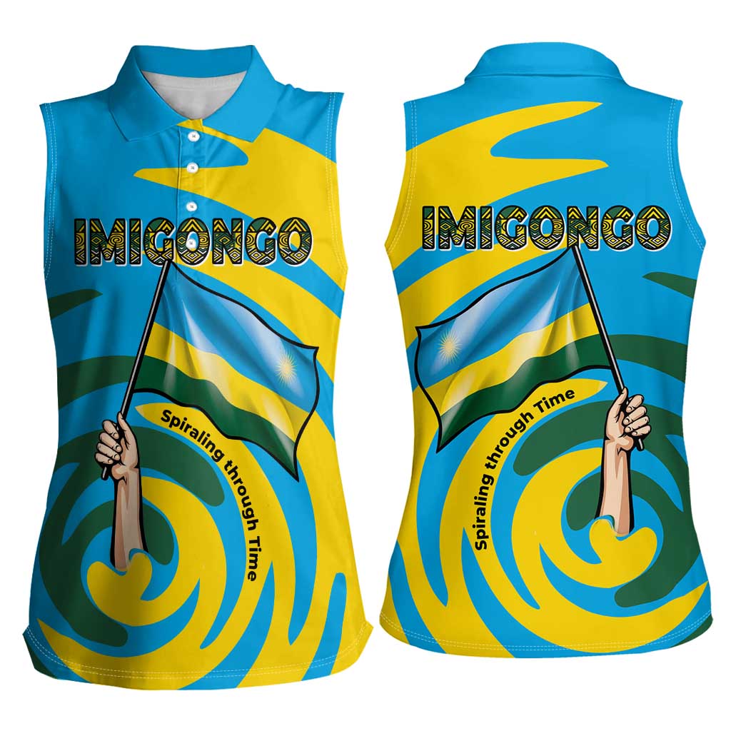 Rwanda Women Sleeveless Polo Shirt with Imigongo Spiraling Flag Hand Wave Time Spirit