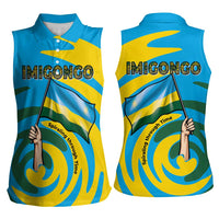 Rwanda Women Sleeveless Polo Shirt with Imigongo Spiraling Flag Hand Wave Time Spirit