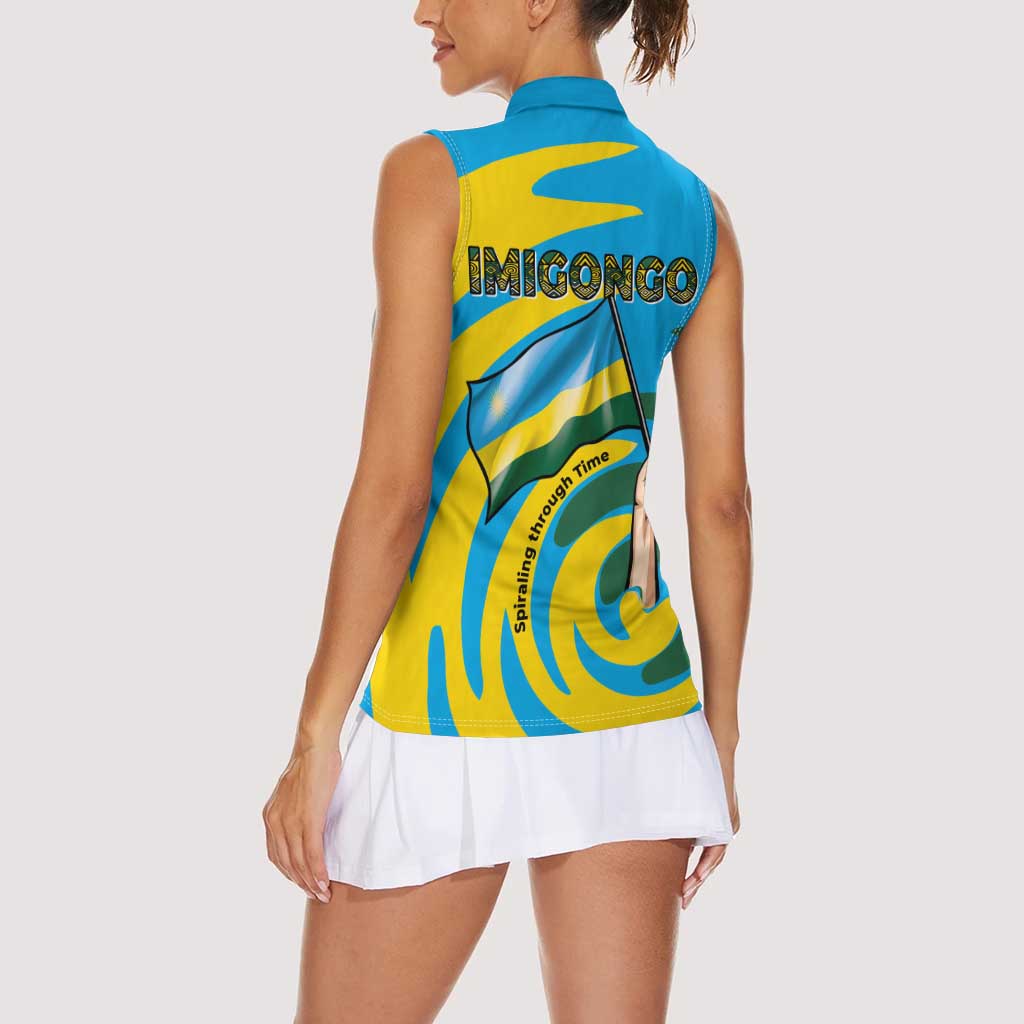 Rwanda Women Sleeveless Polo Shirt with Imigongo Spiraling Flag Hand Wave Time Spirit