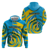 Rwanda Zip Hoodie with Imigongo Spiraling Flag Hand Wave Time Spirit