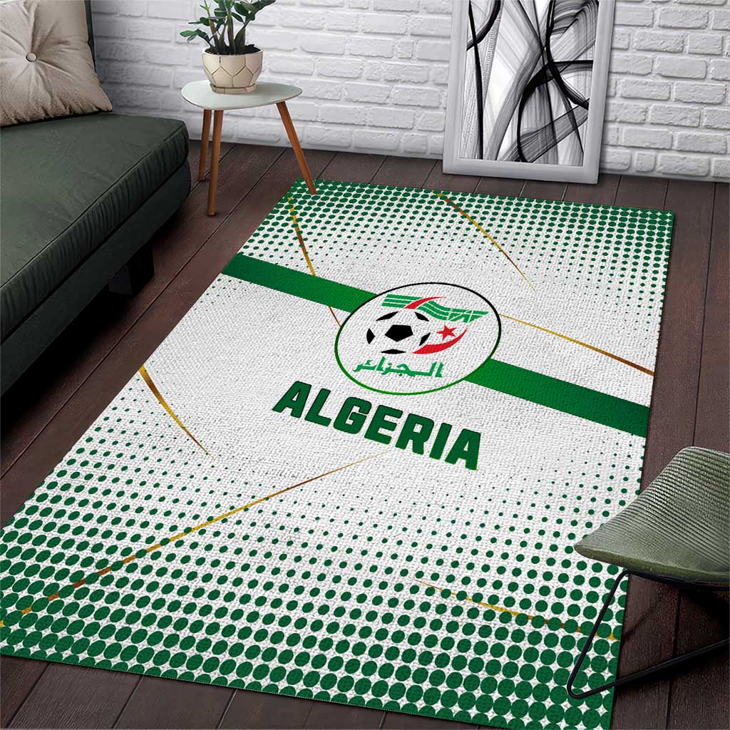 Algeria Soccer Area Rug with Desert Warriors Text and National Flag Design
