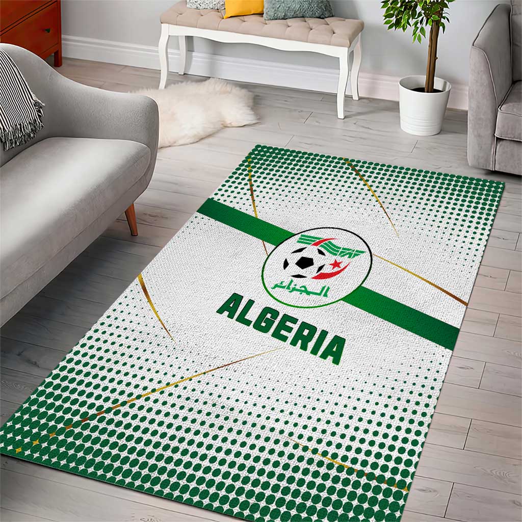 Algeria Soccer Area Rug with Desert Warriors Text and National Flag Design