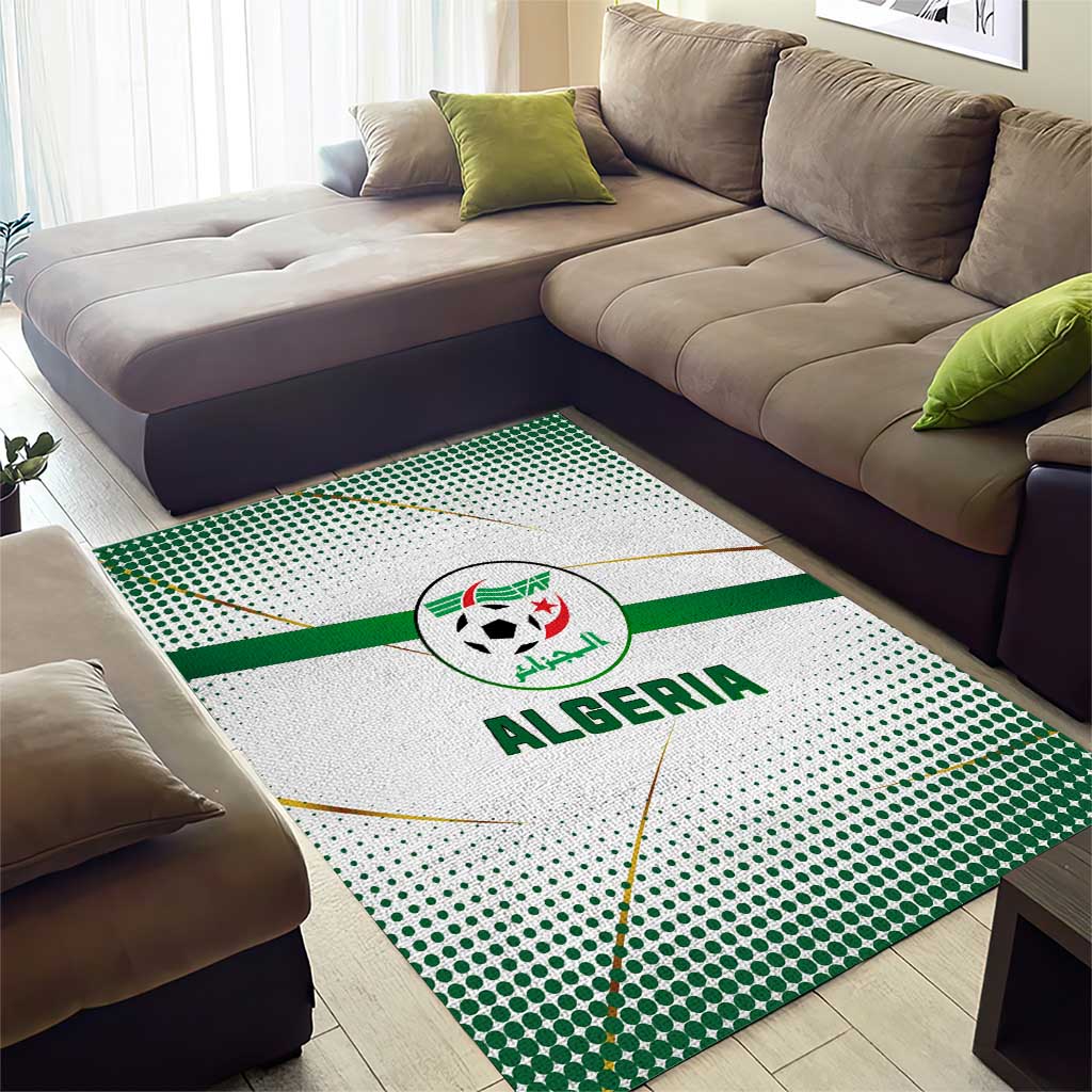 Algeria Soccer Area Rug with Desert Warriors Text and National Flag Design