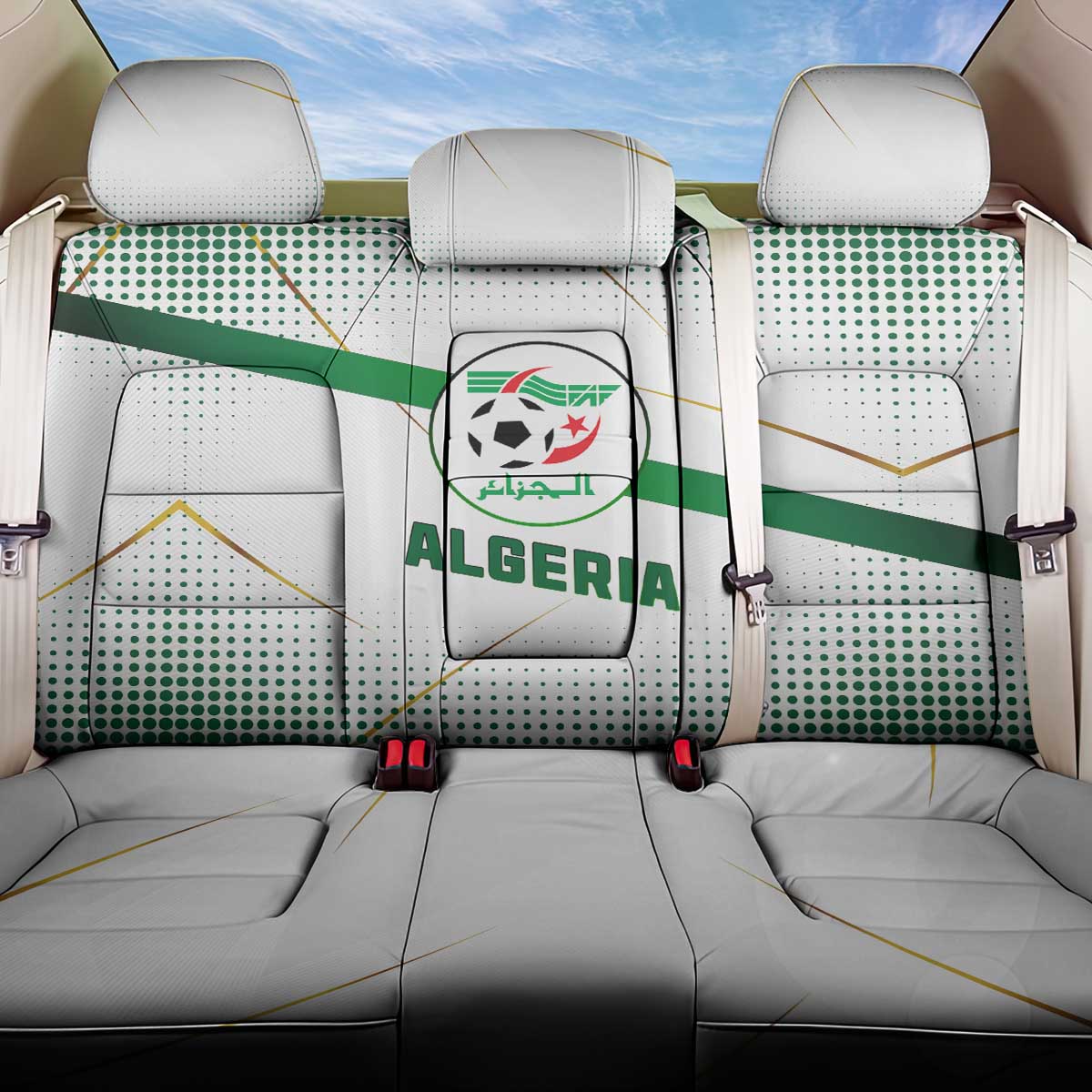 Algeria Soccer Back Car Seat Cover with Desert Warriors Text and National Flag Design
