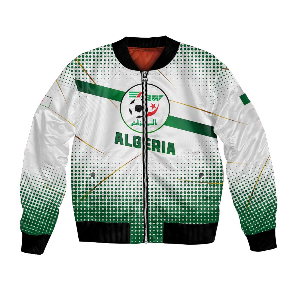 Algeria Soccer Bomber Jacket with Desert Warriors Text and National Flag Design