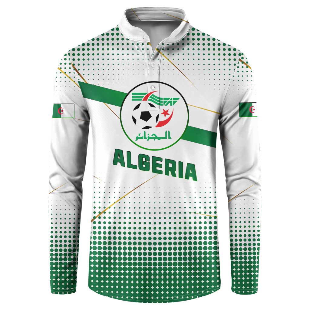 Algeria Soccer Button Sweatshirt with Desert Warriors Text and National Flag Design
