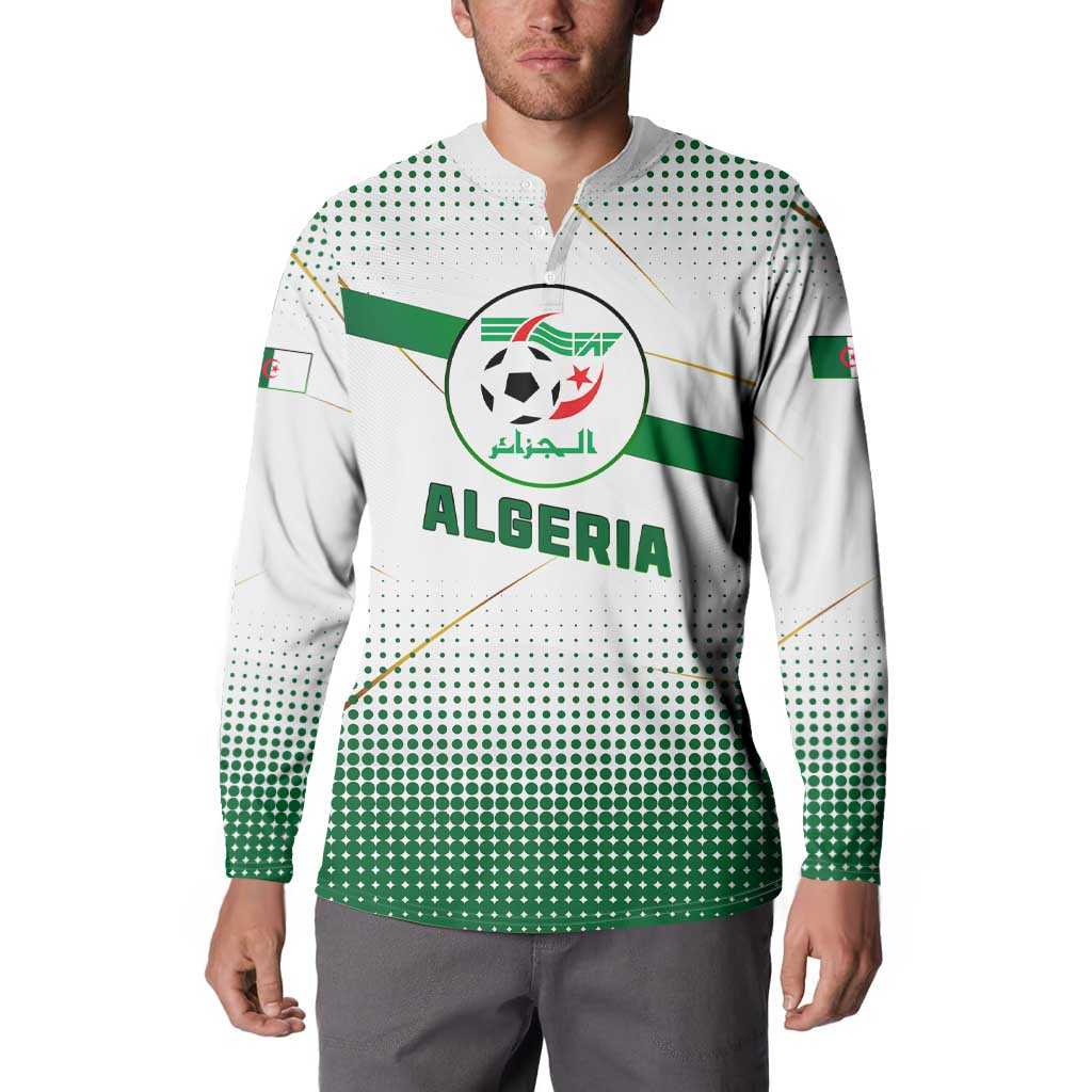 Algeria Soccer Button Sweatshirt with Desert Warriors Text and National Flag Design