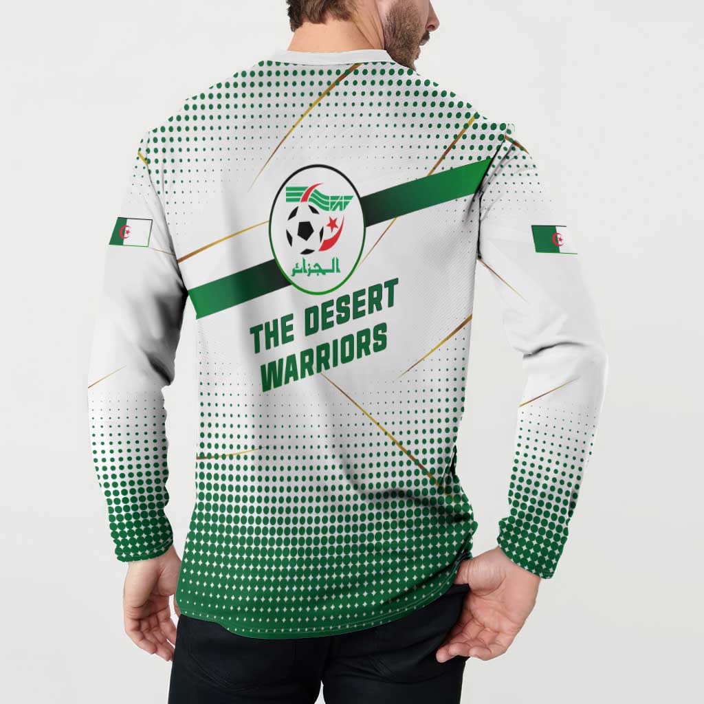 Algeria Soccer Button Sweatshirt with Desert Warriors Text and National Flag Design