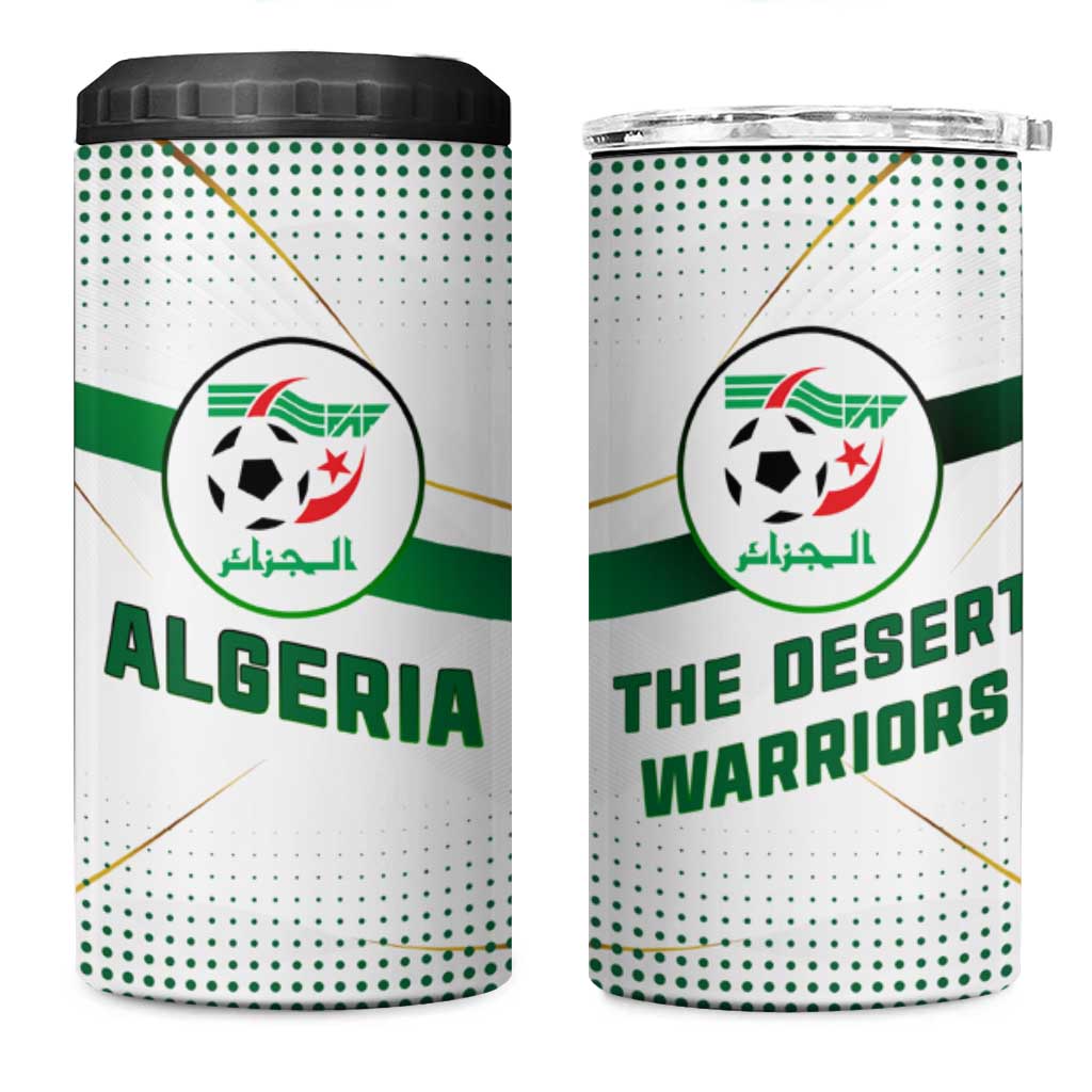 Algeria Soccer 4 in 1 Can Cooler Tumbler with Desert Warriors Text and National Flag Design