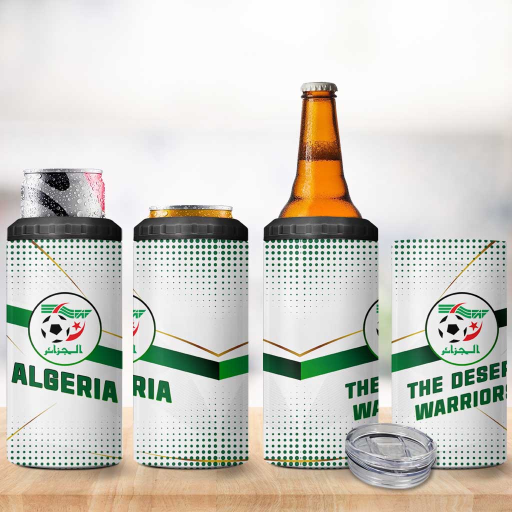 Algeria Soccer 4 in 1 Can Cooler Tumbler with Desert Warriors Text and National Flag Design