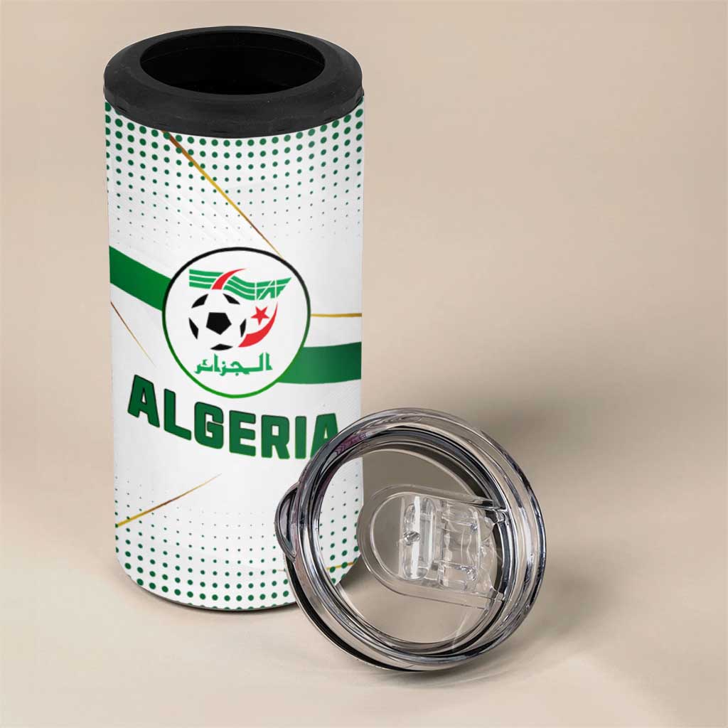 Algeria Soccer 4 in 1 Can Cooler Tumbler with Desert Warriors Text and National Flag Design