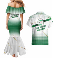 Algeria Soccer Couples Matching Mermaid Dress and Hawaiian Shirt with Desert Warriors Text and National Flag Design