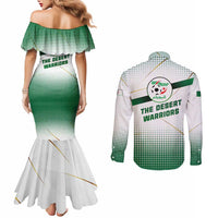 Algeria Soccer Couples Matching Mermaid Dress and Long Sleeve Button Shirt with Desert Warriors Text and National Flag Design
