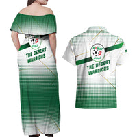 Algeria Soccer Couples Matching Off Shoulder Maxi Dress and Hawaiian Shirt with Desert Warriors Text and National Flag Design
