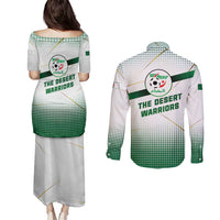 Algeria Soccer Couples Matching Puletasi and Long Sleeve Button Shirt with Desert Warriors Text and National Flag Design