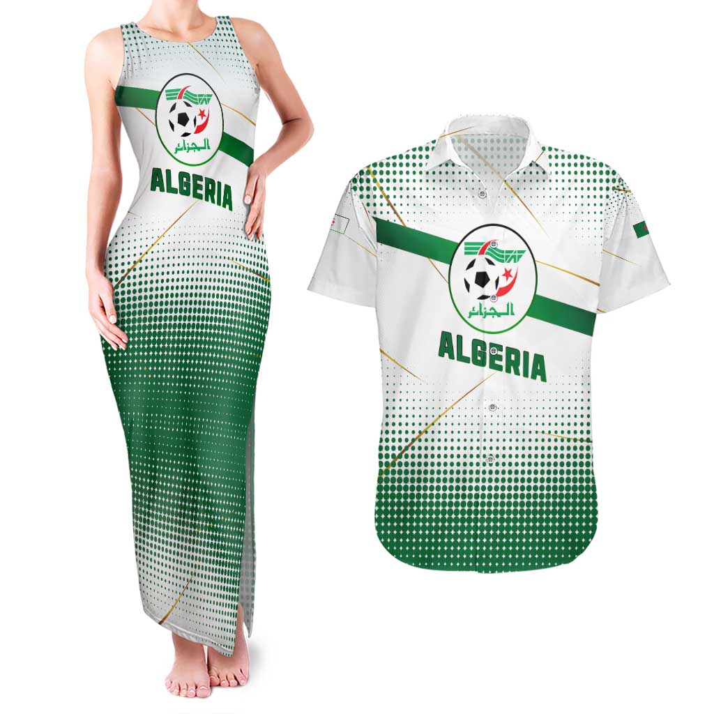 Algeria Soccer Couples Matching Tank Maxi Dress and Hawaiian Shirt with Desert Warriors Text and National Flag Design