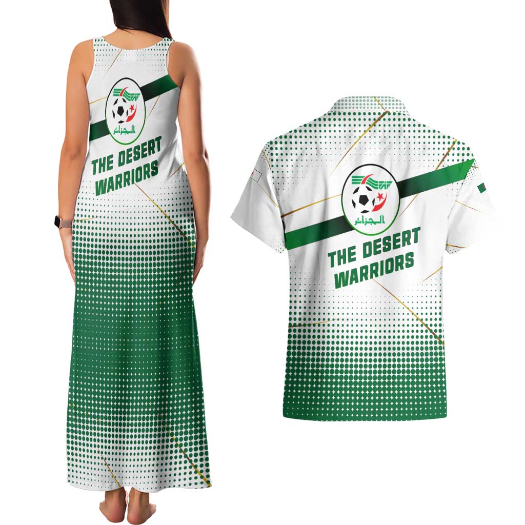 Algeria Soccer Couples Matching Tank Maxi Dress and Hawaiian Shirt with Desert Warriors Text and National Flag Design
