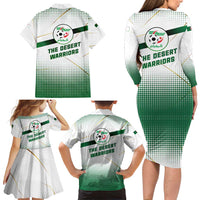 Algeria Soccer Family Matching Long Sleeve Bodycon Dress and Hawaiian Shirt with Desert Warriors Text and National Flag Design