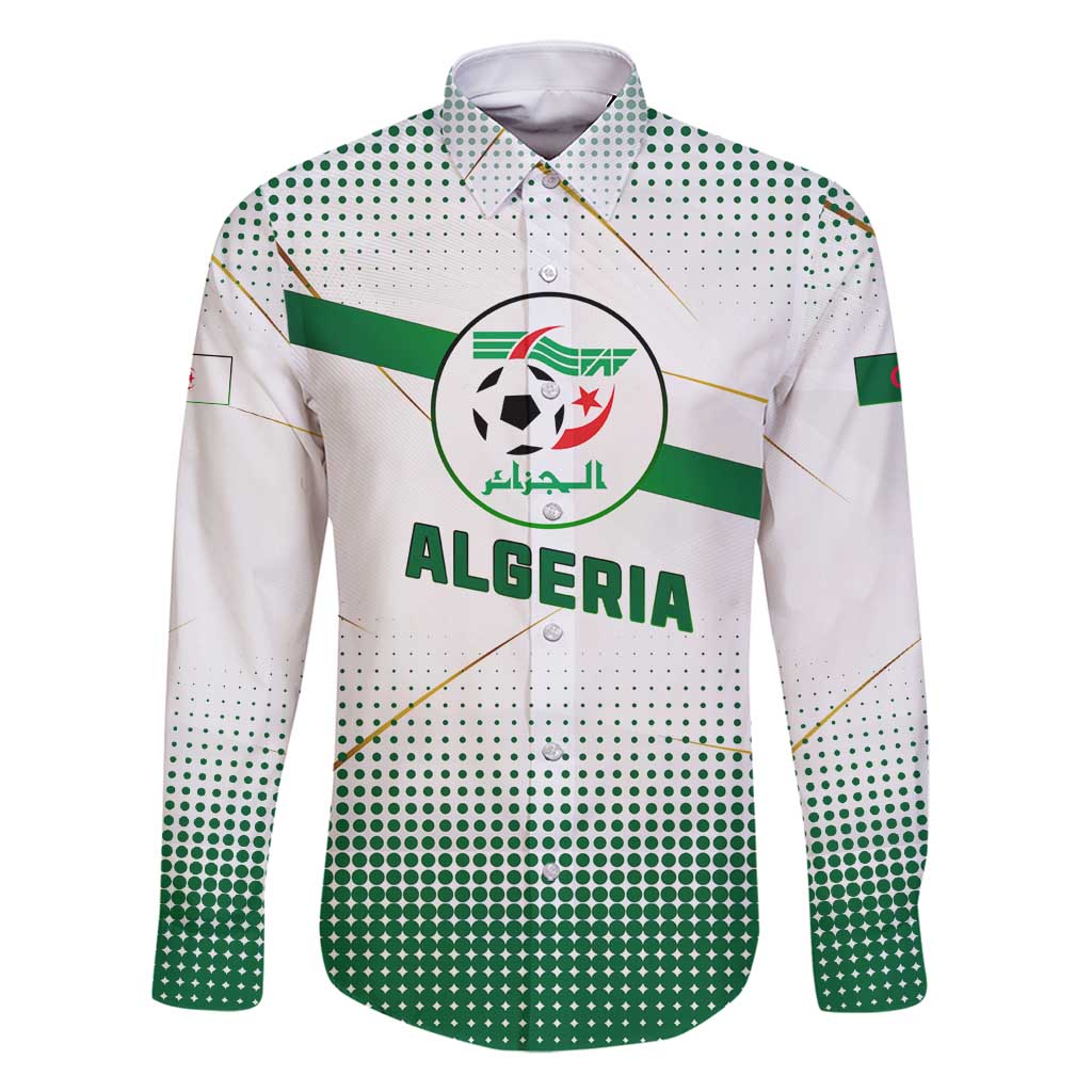 Algeria Soccer Family Matching Long Sleeve Bodycon Dress and Hawaiian Shirt with Desert Warriors Text and National Flag Design