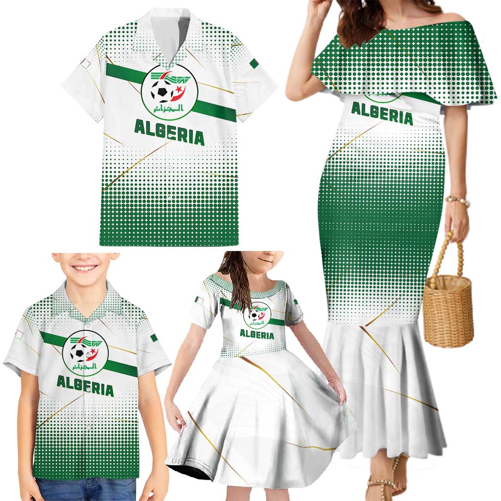 Algeria Soccer Family Matching Mermaid Dress and Hawaiian Shirt with Desert Warriors Text and National Flag Design