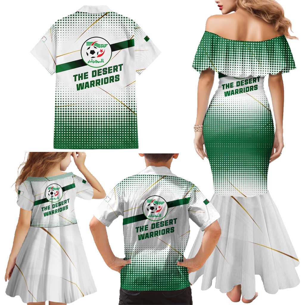 Algeria Soccer Family Matching Mermaid Dress and Hawaiian Shirt with Desert Warriors Text and National Flag Design